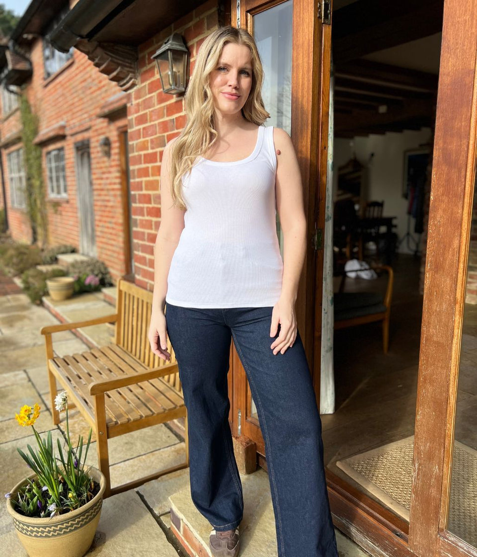 White Scoop Neck Ribbed Vest Top