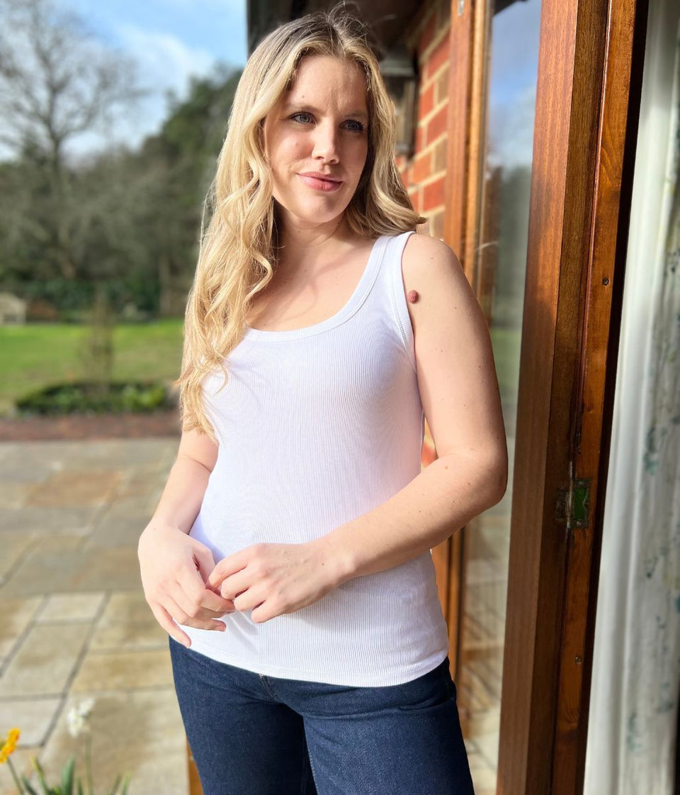 White Scoop Neck Ribbed Vest Top