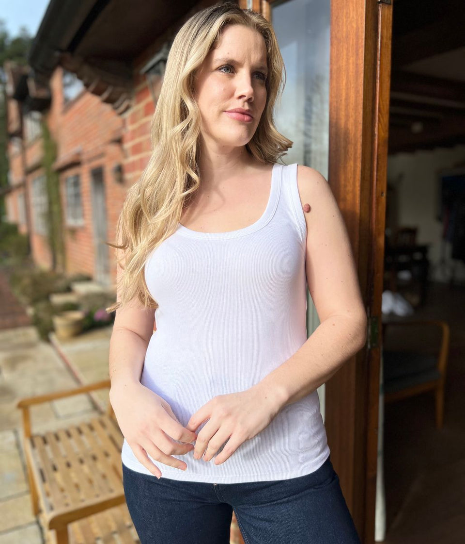 White Scoop Neck Ribbed Vest Top