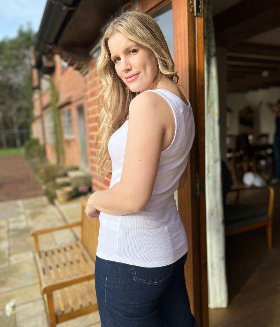 White Scoop Neck Ribbed Vest Top