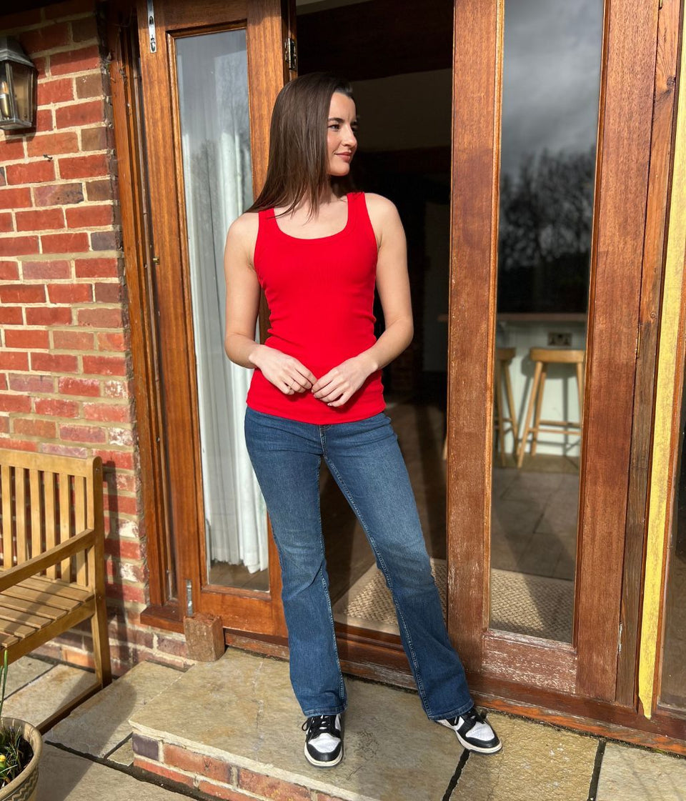 Red Scoop Neck Ribbed Vest Top