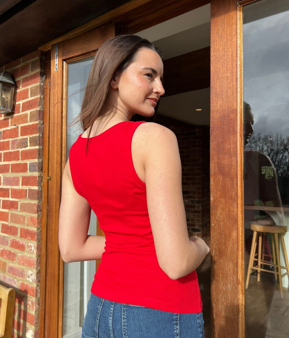 Red Scoop Neck Ribbed Vest Top