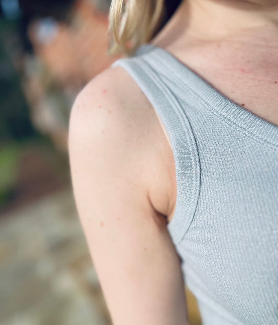 Grey Scoop Neck Ribbed Vest Top