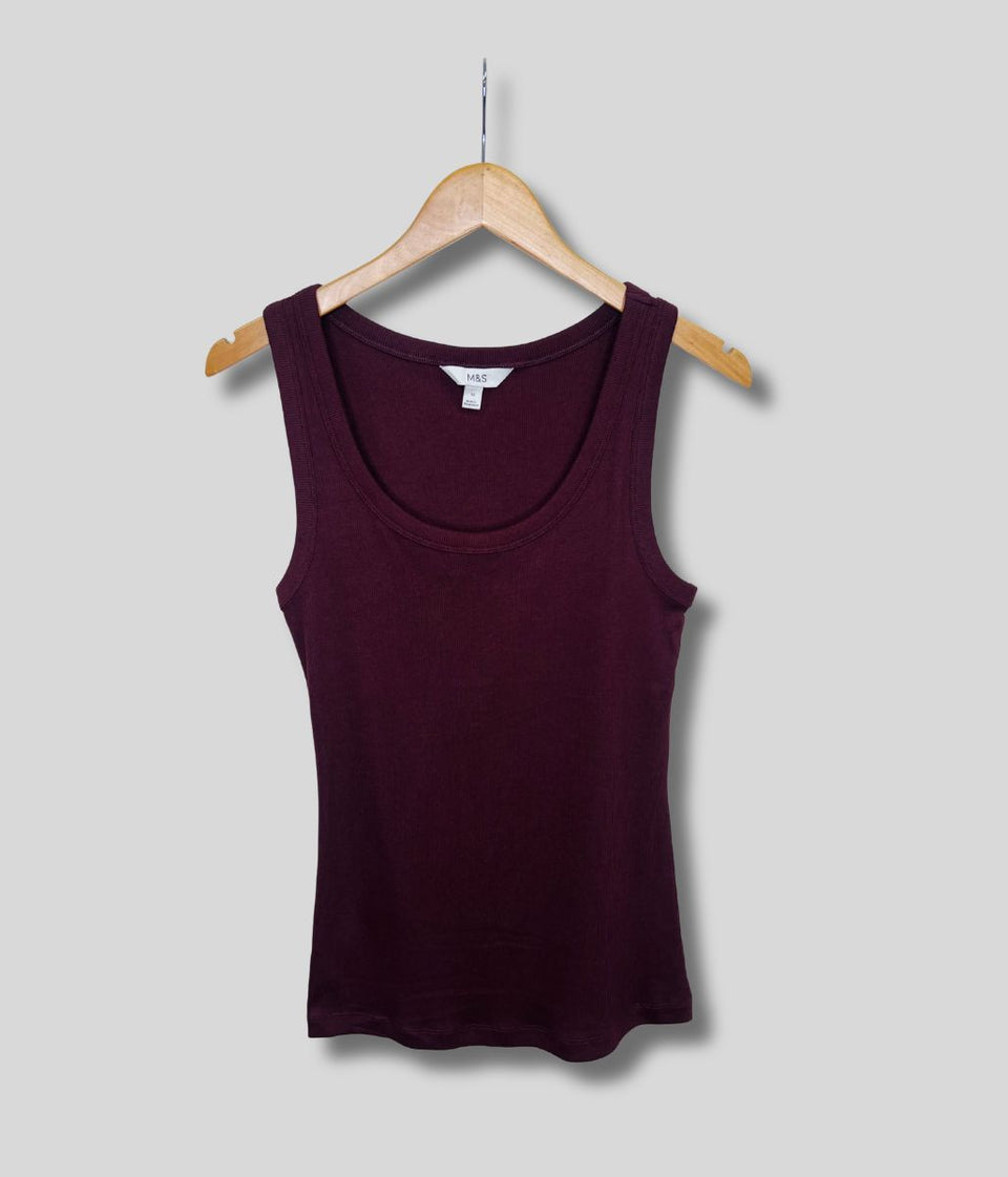Burgundy Scoop Neck Ribbed Vest Top