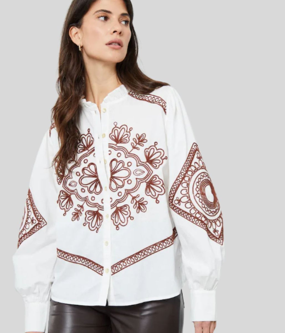 Ecru Embroidered Cotton Blouse