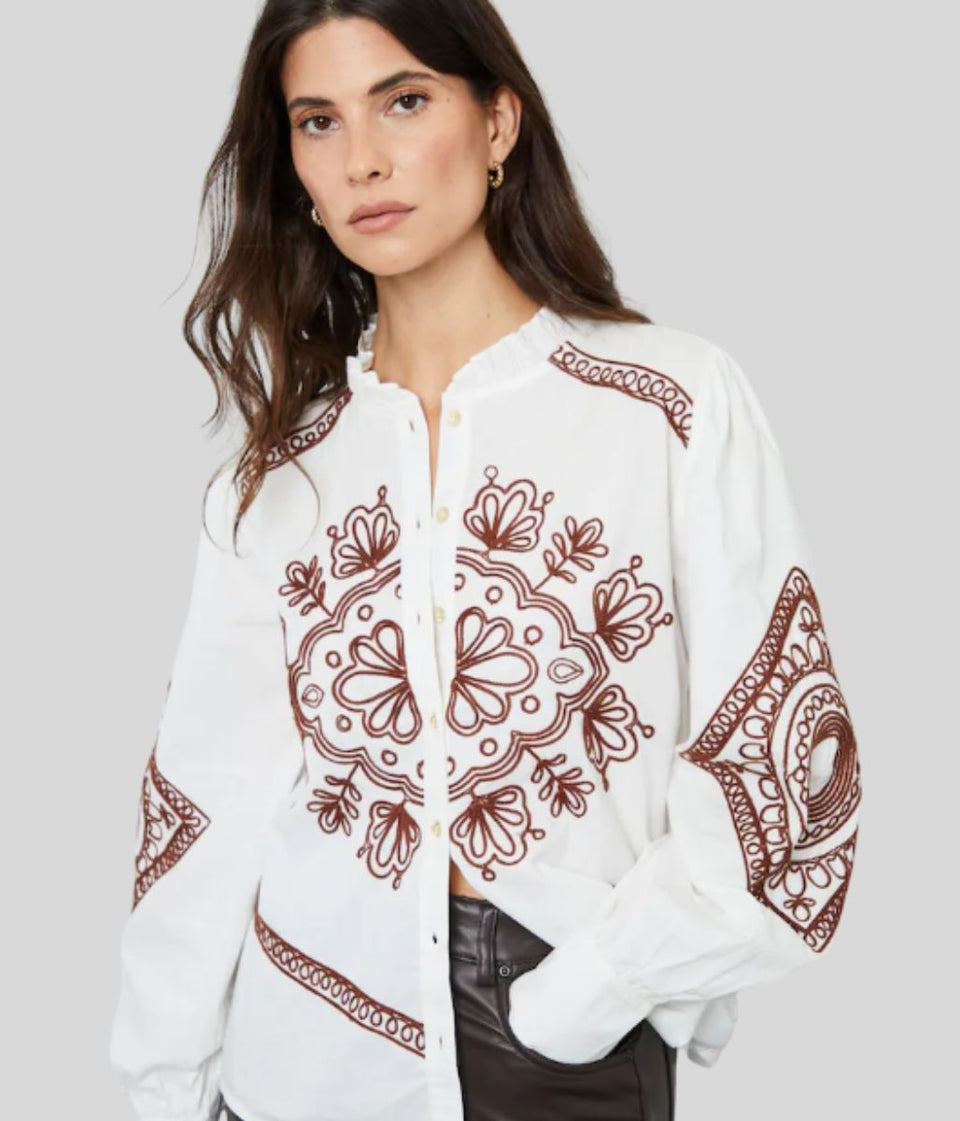 Ecru Embroidered Cotton Blouse