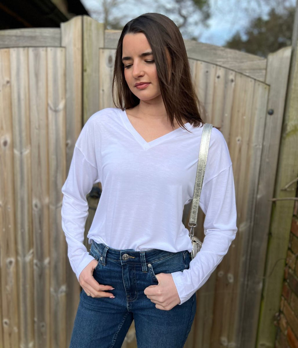 White Long Sleeve Relaxed T Shirt