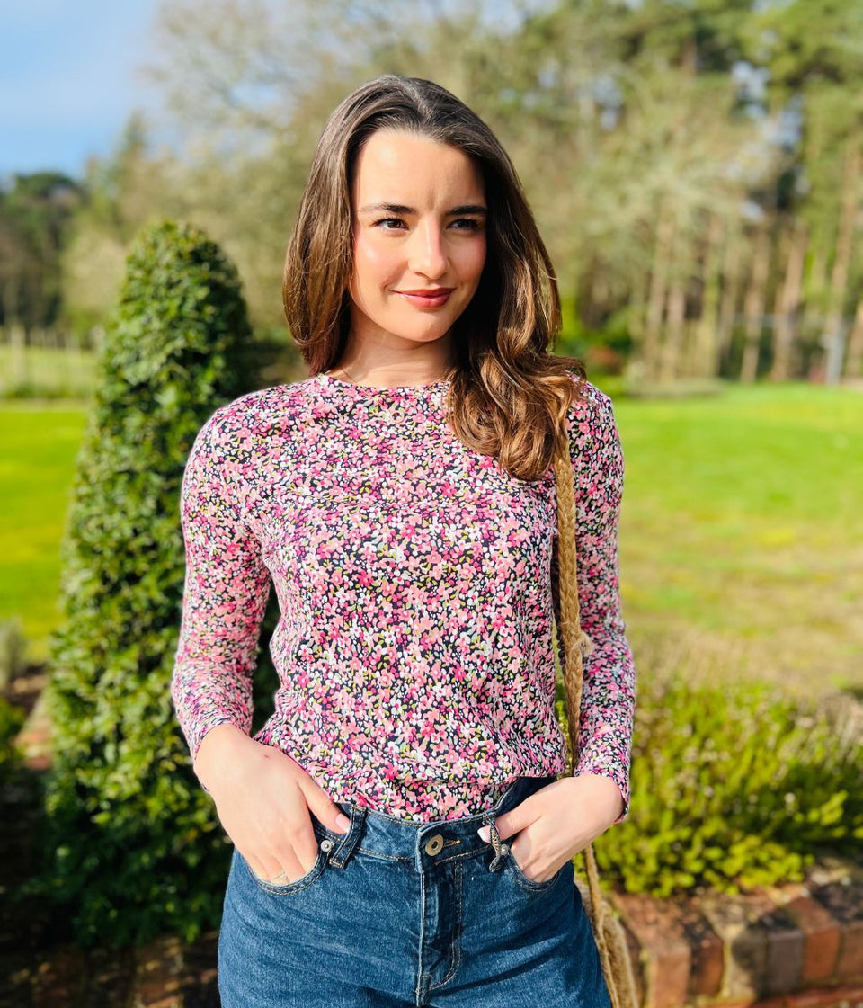Pink Ditsy Floral Long Sleeve Top