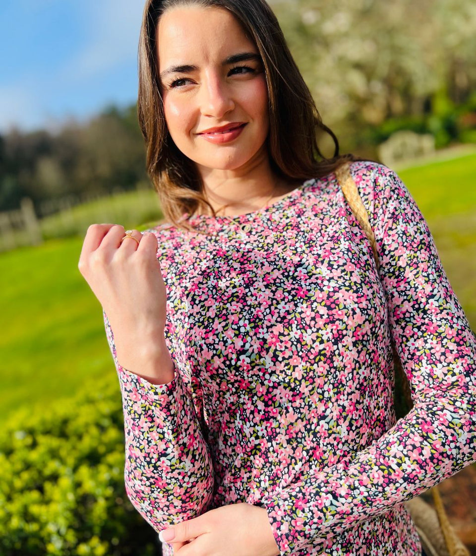 Pink Ditsy Floral Long Sleeve Top