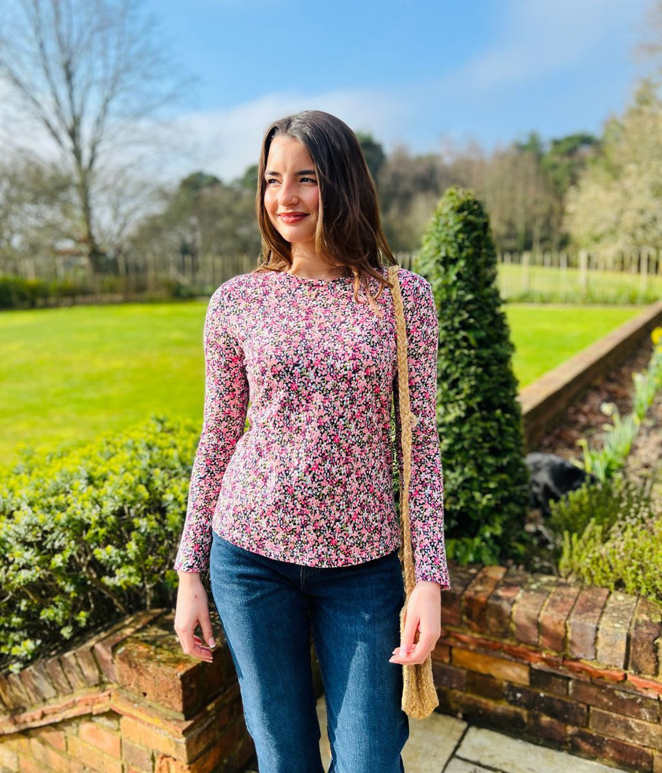 Pink Ditsy Floral Long Sleeve Top