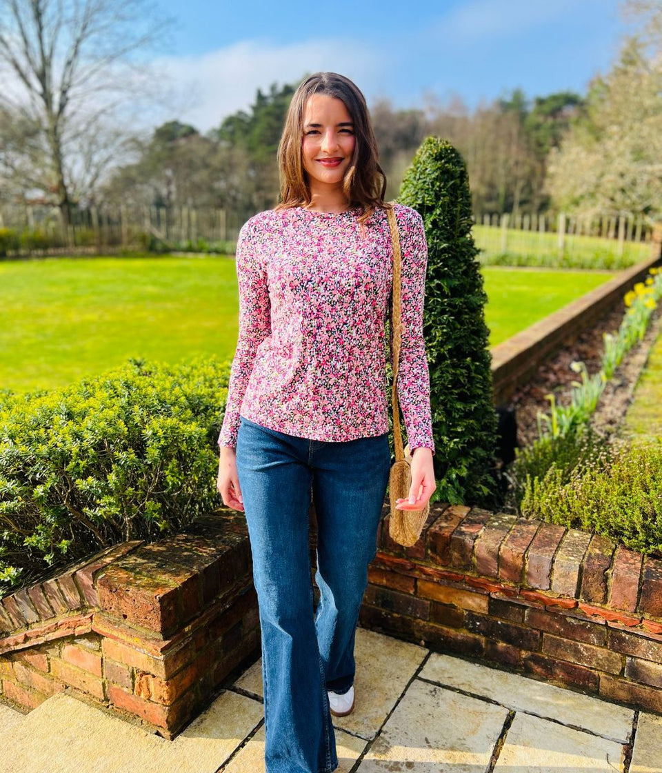 Pink Ditsy Floral Long Sleeve Top