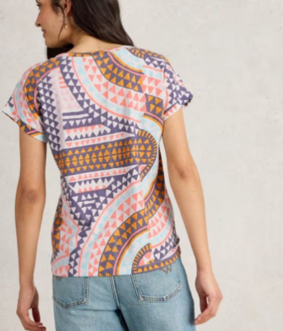 White Nelly Printed Notch Neck Tee