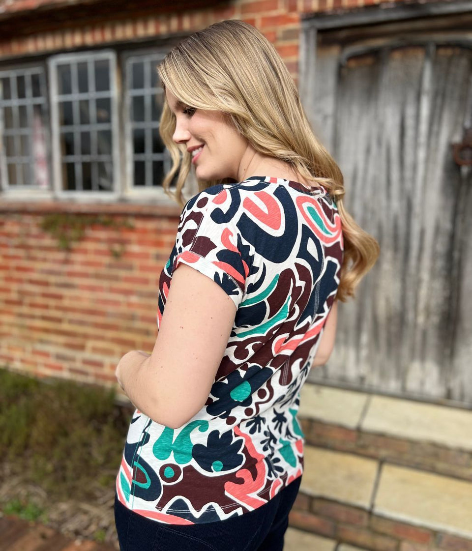 Jade Nelly Printed Notch Neck Tee