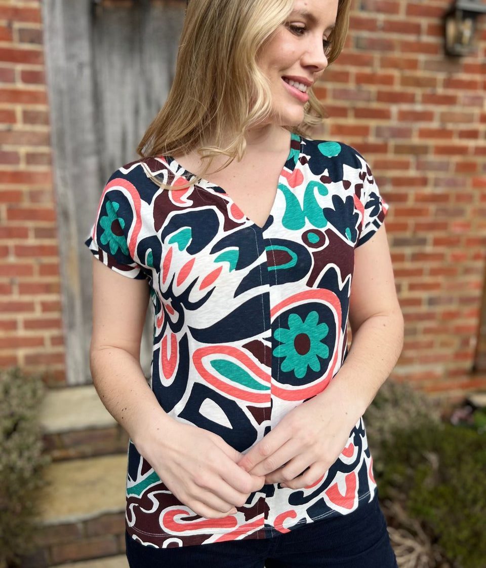 Jade Nelly Printed Notch Neck Tee