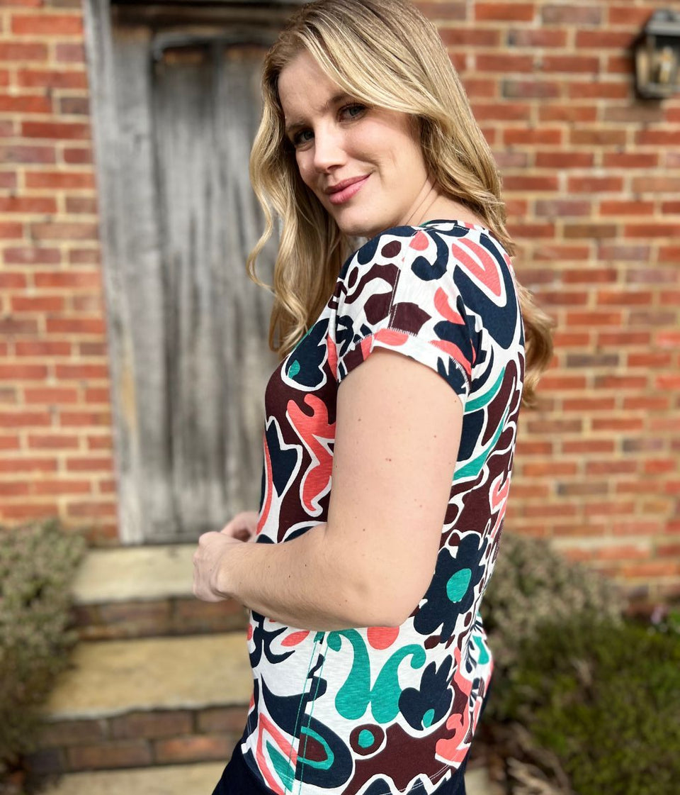 Jade Nelly Printed Notch Neck Tee