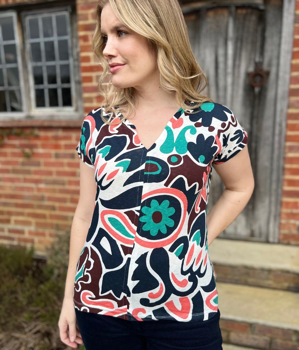 Jade Nelly Printed Notch Neck Tee