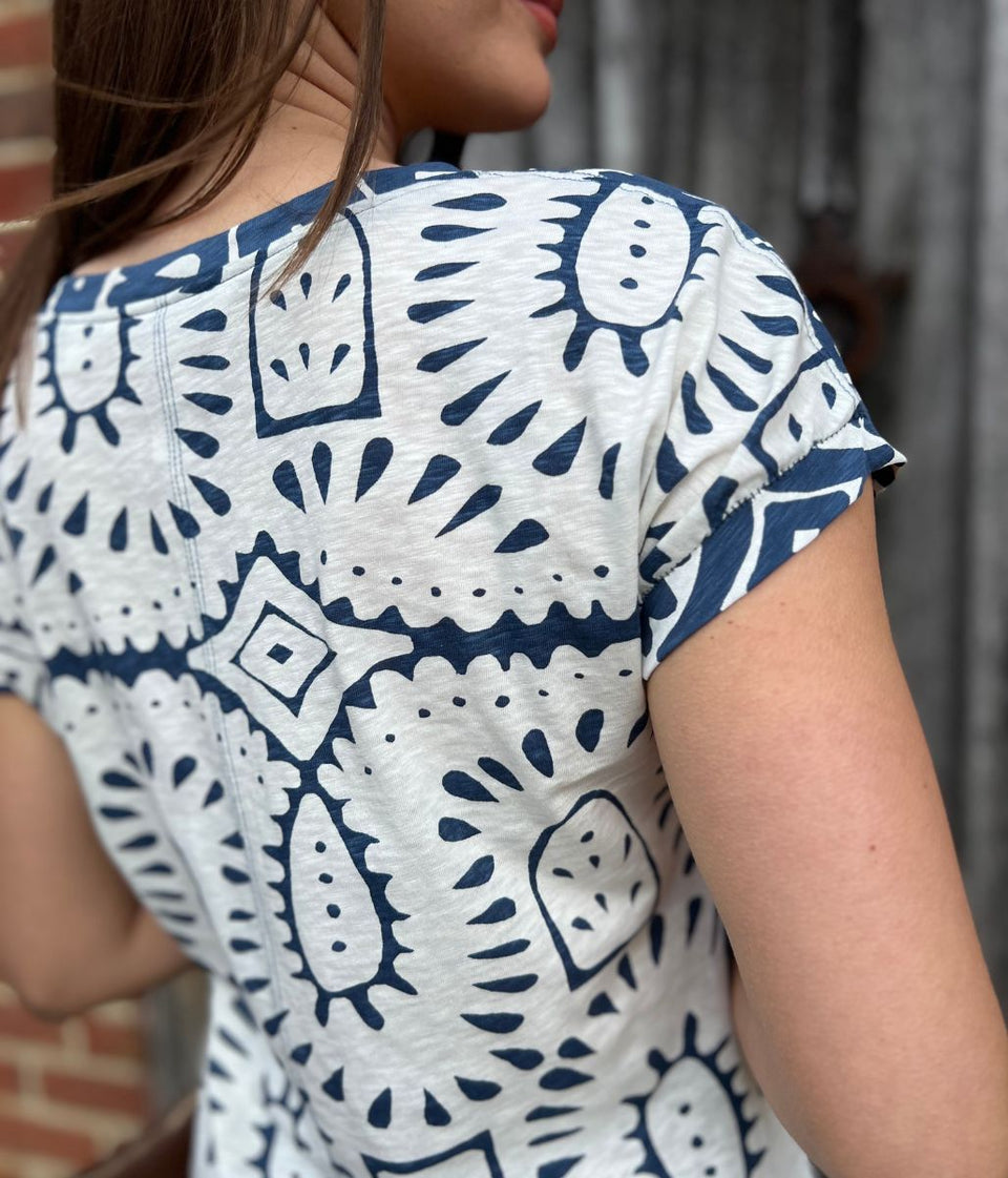 Navy Nelly Printed Notch Neck Tee