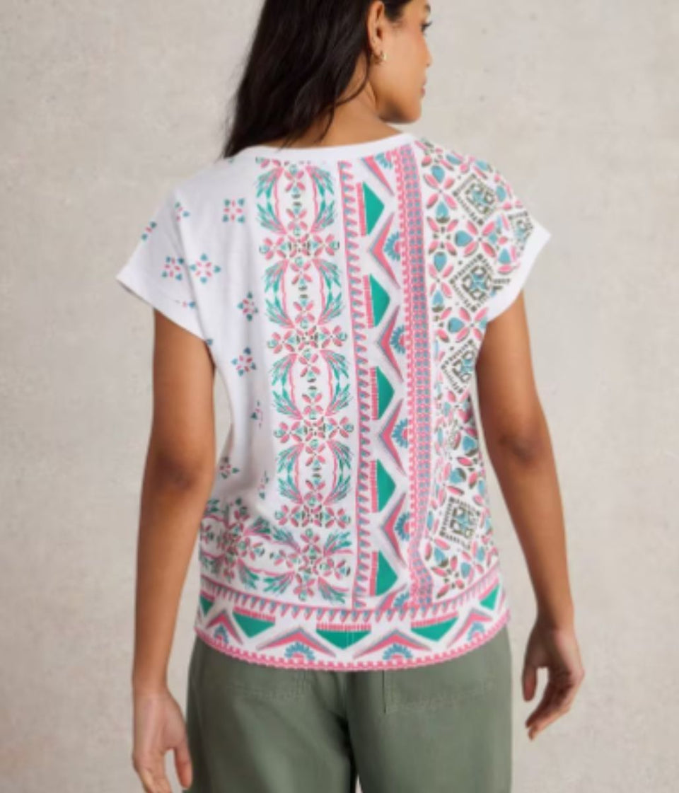 Pink Nelly Printed Notch Neck Tee