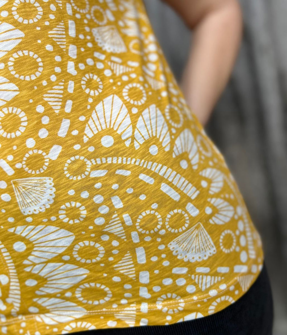 Mustard Nelly Printed Notch Neck Tee