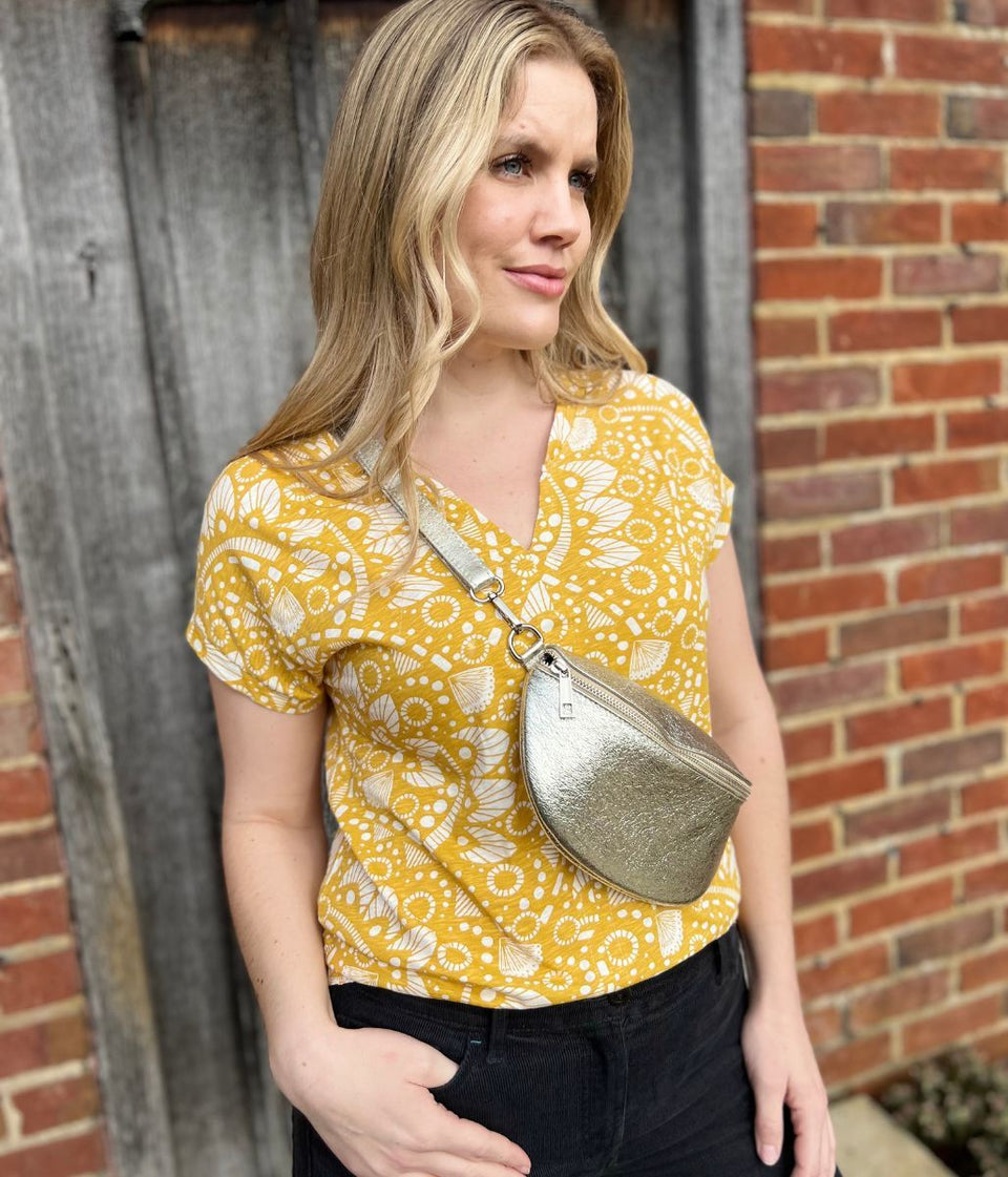 Mustard Nelly Printed Notch Neck Tee