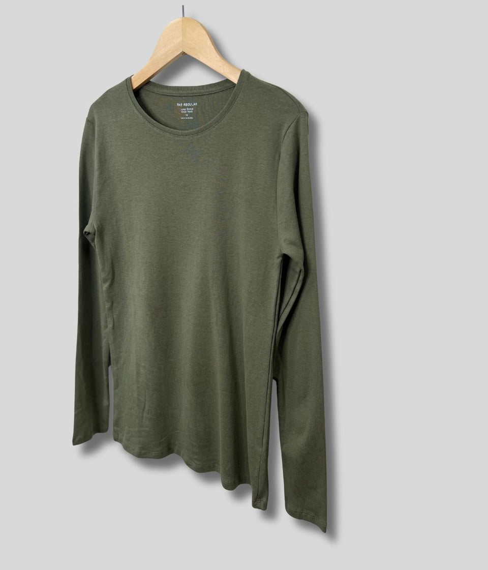 Khaki Regular Long Sleeve Crew Neck Top