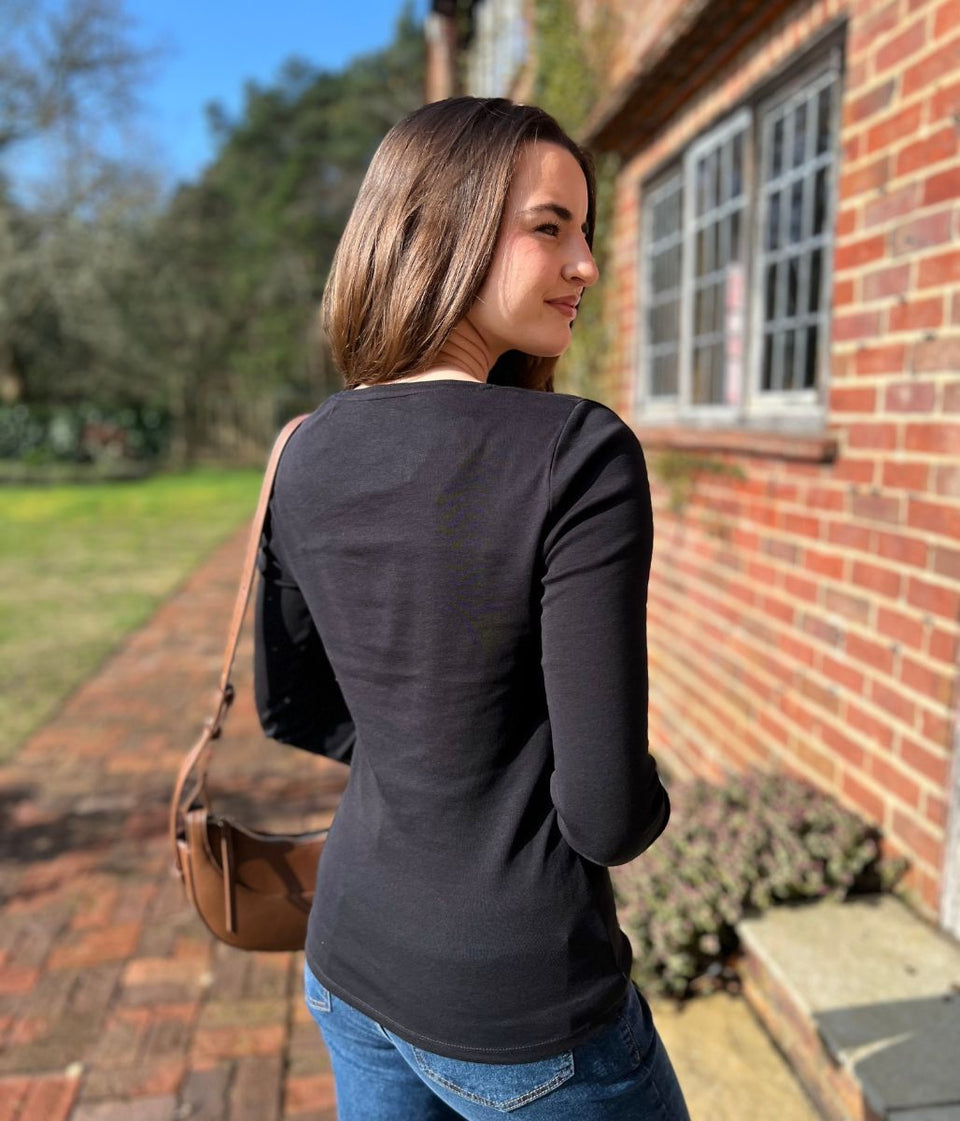 Black Regular Long Sleeve Crew Neck Top