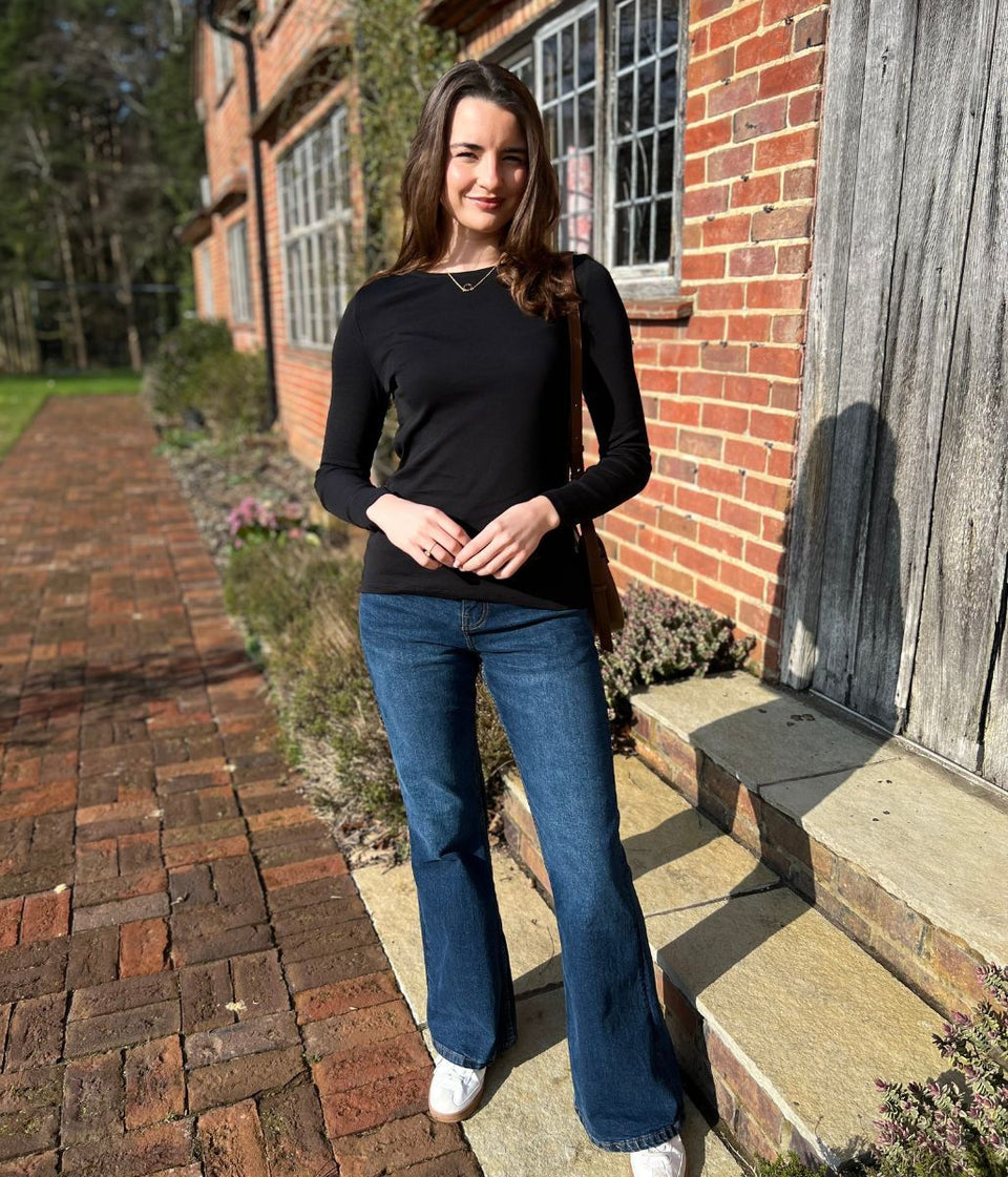 Black Regular Long Sleeve Crew Neck Top