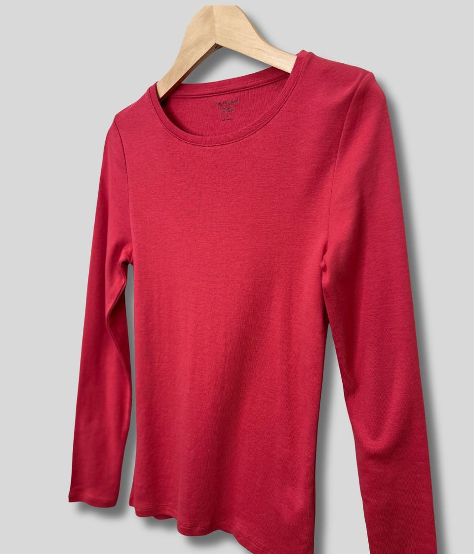 Raspberry Regular Long Sleeve Crew Neck Top