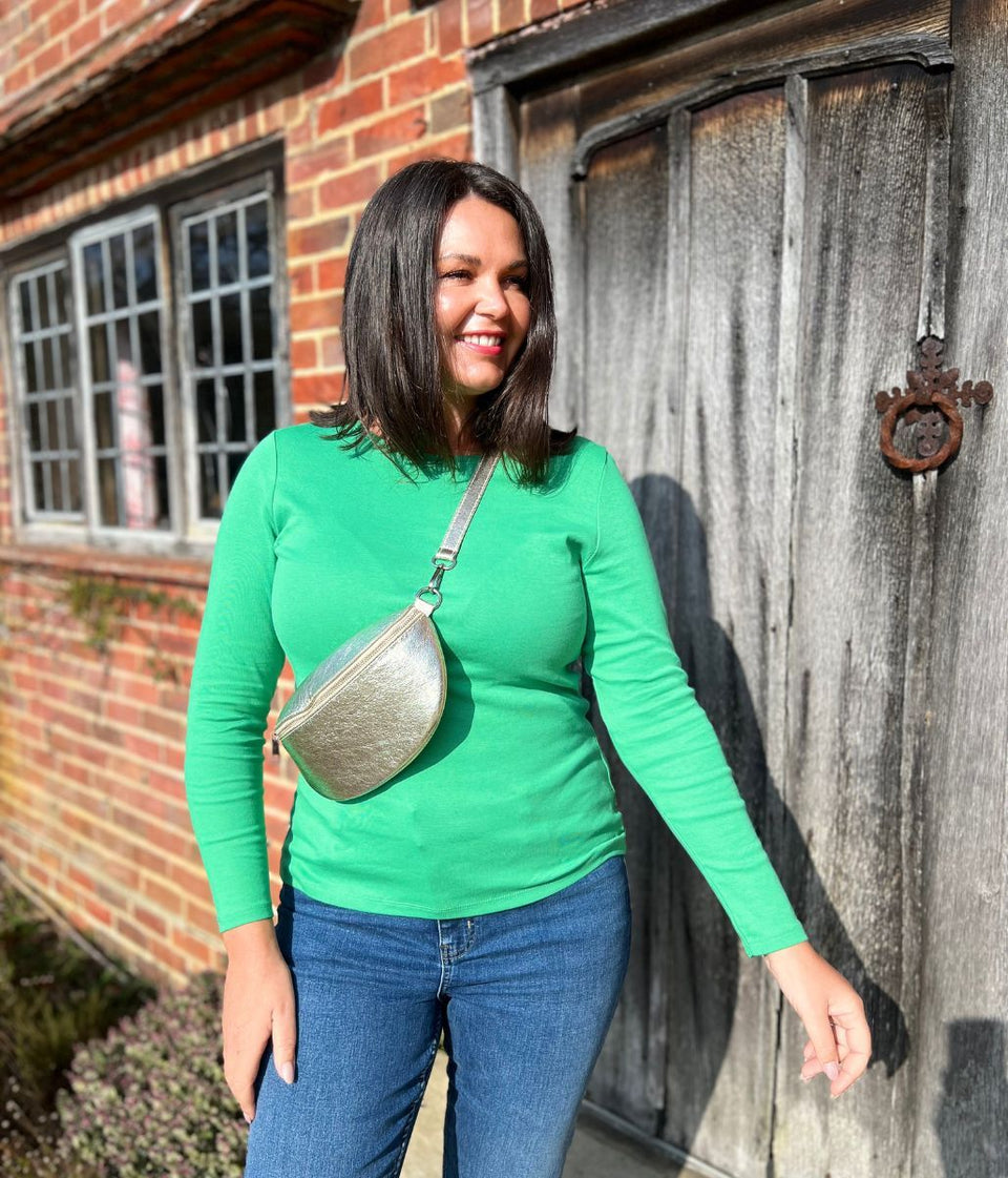 Green Regular Long Sleeve Crew Neck Top