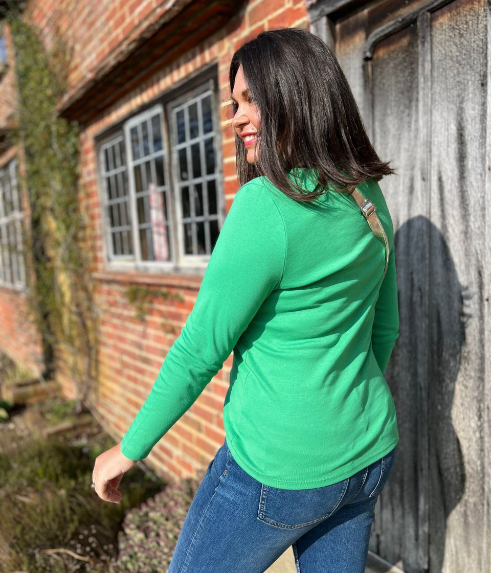 Green Regular Long Sleeve Crew Neck Top