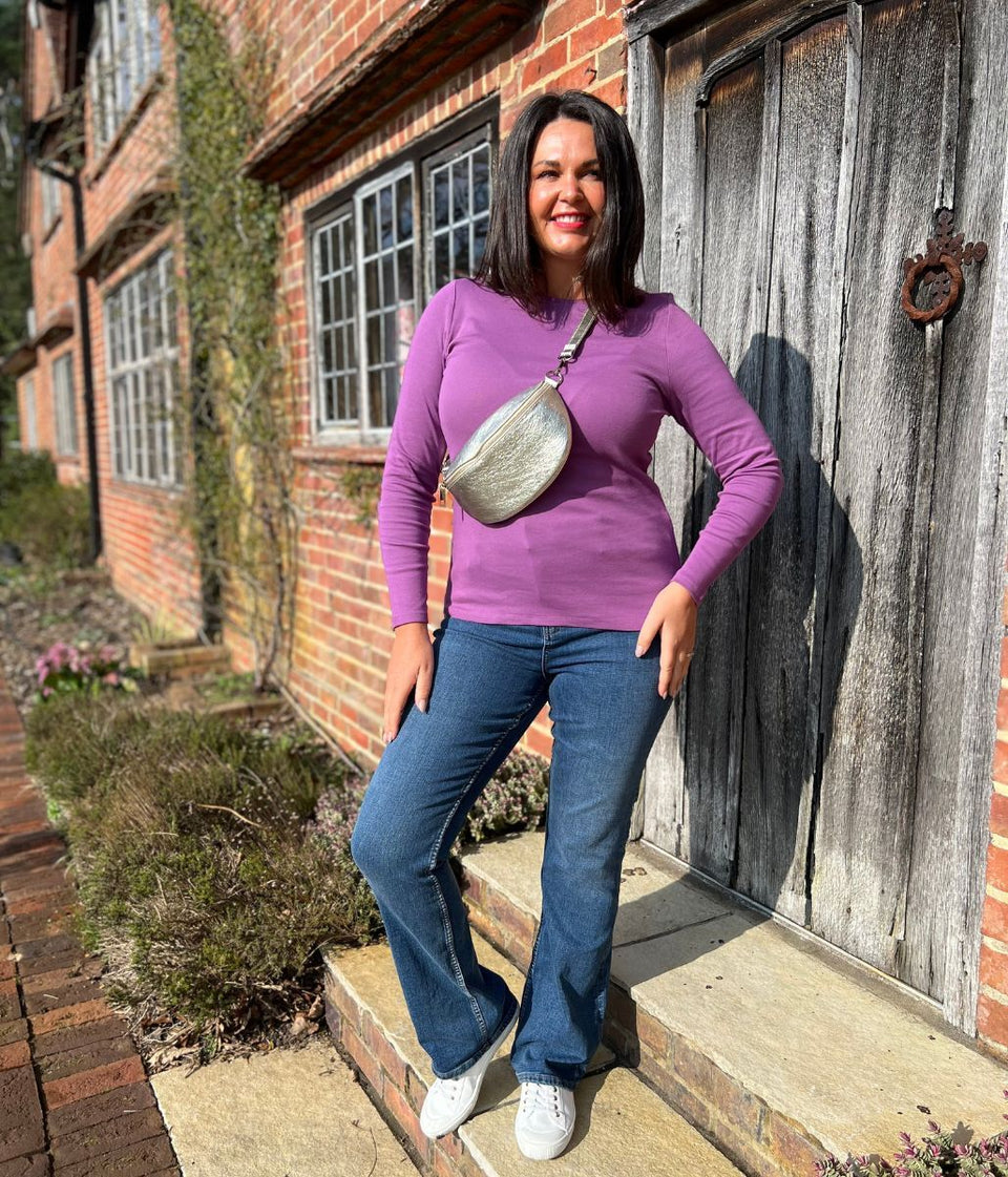 Mauve Regular Long Sleeve Crew Neck Top
