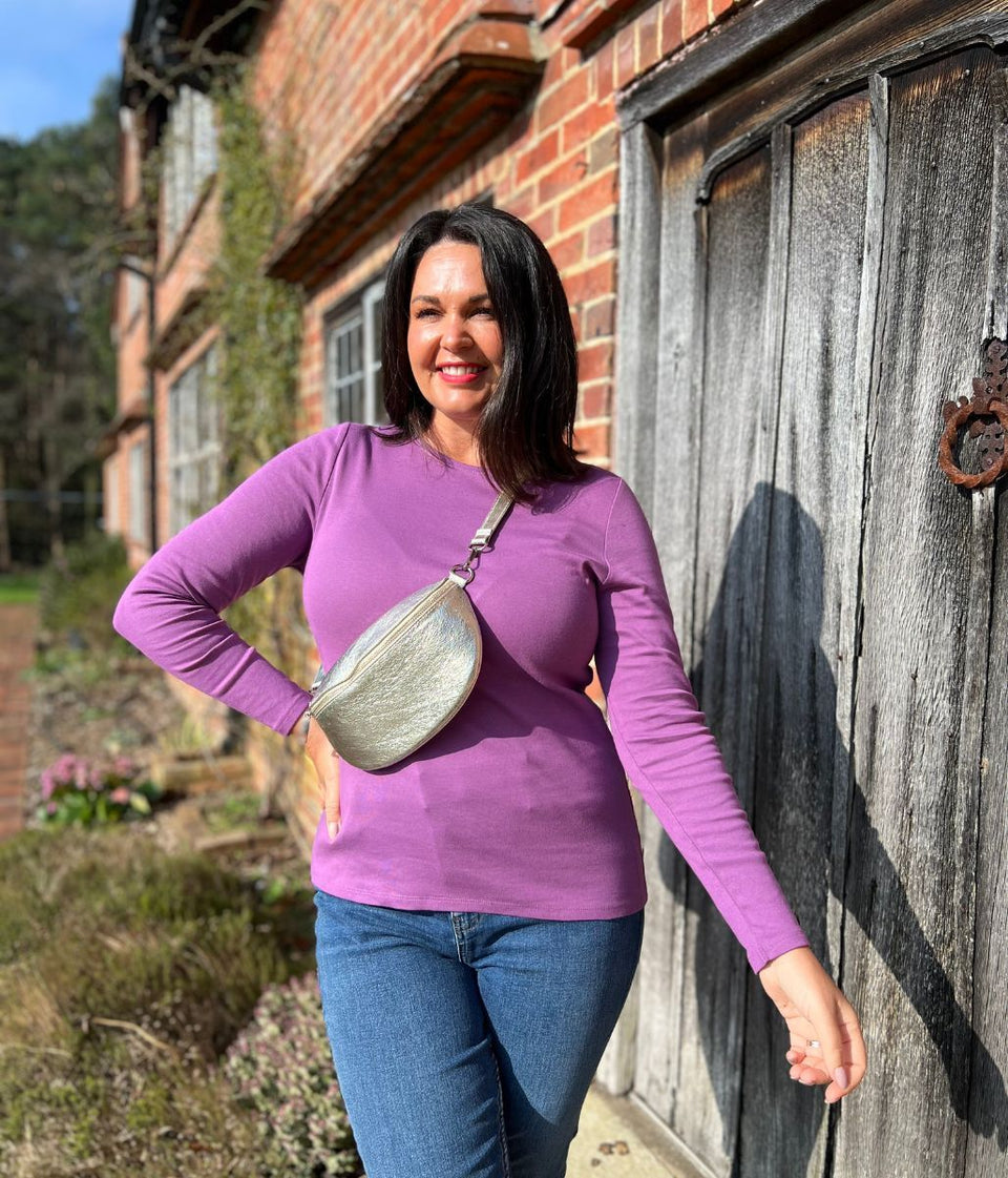 Mauve Regular Long Sleeve Crew Neck Top