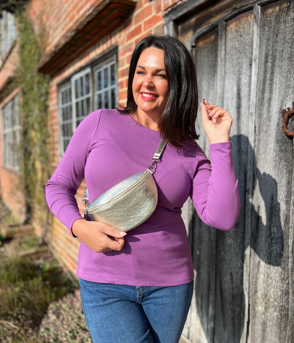 Mauve Regular Long Sleeve Crew Neck Top