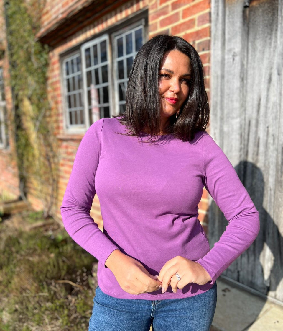 Mauve Regular Long Sleeve Crew Neck Top