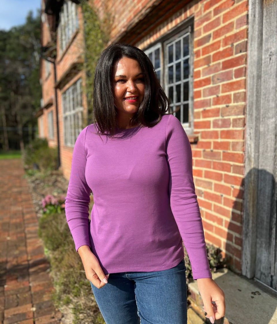 Mauve Regular Long Sleeve Crew Neck Top