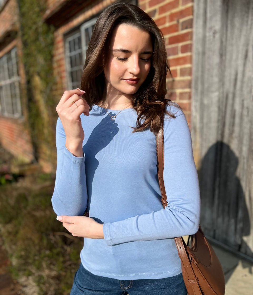 Blue Regular Long Sleeve Crew Neck Top