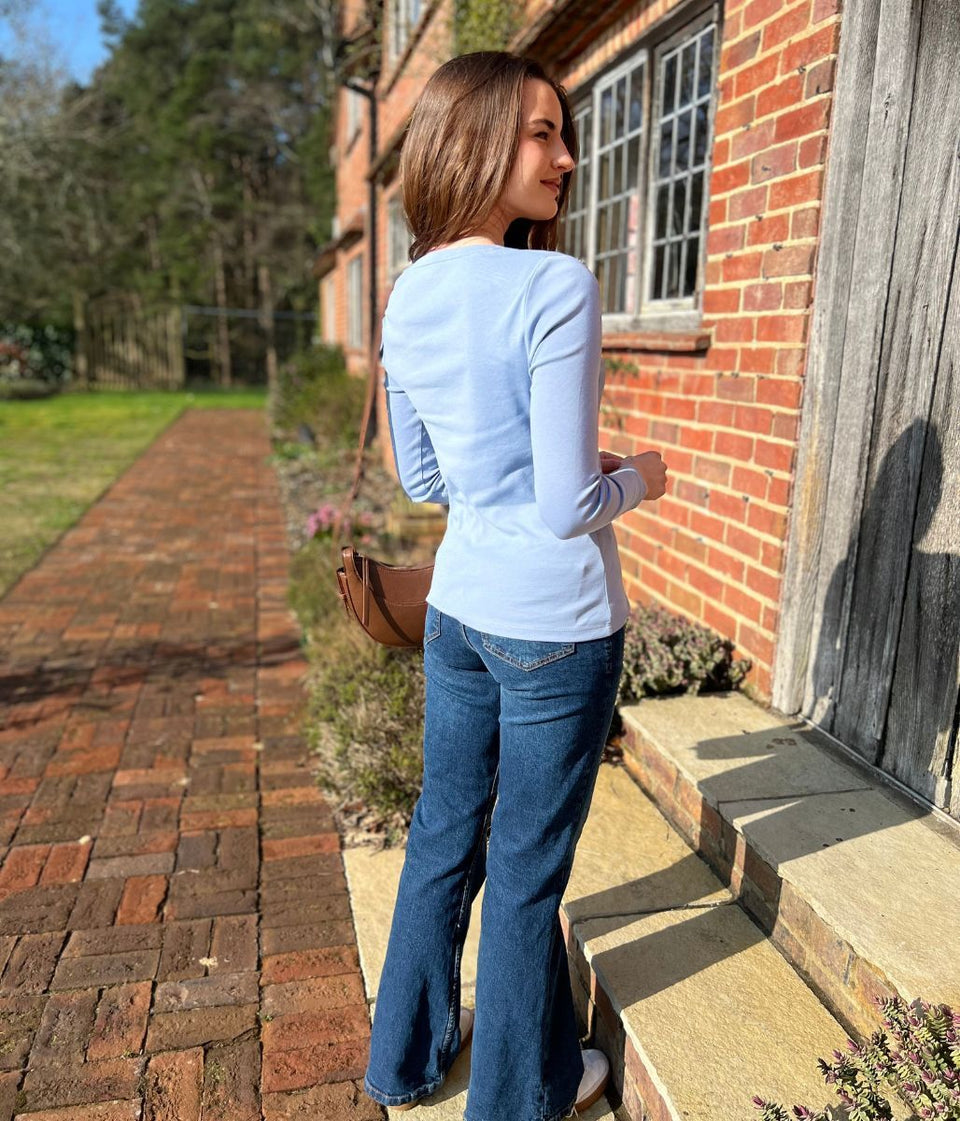 Blue Regular Long Sleeve Crew Neck Top