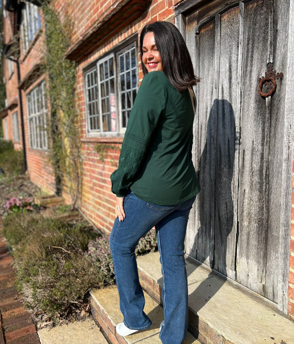 Green Pintuck Long Sleeve Top