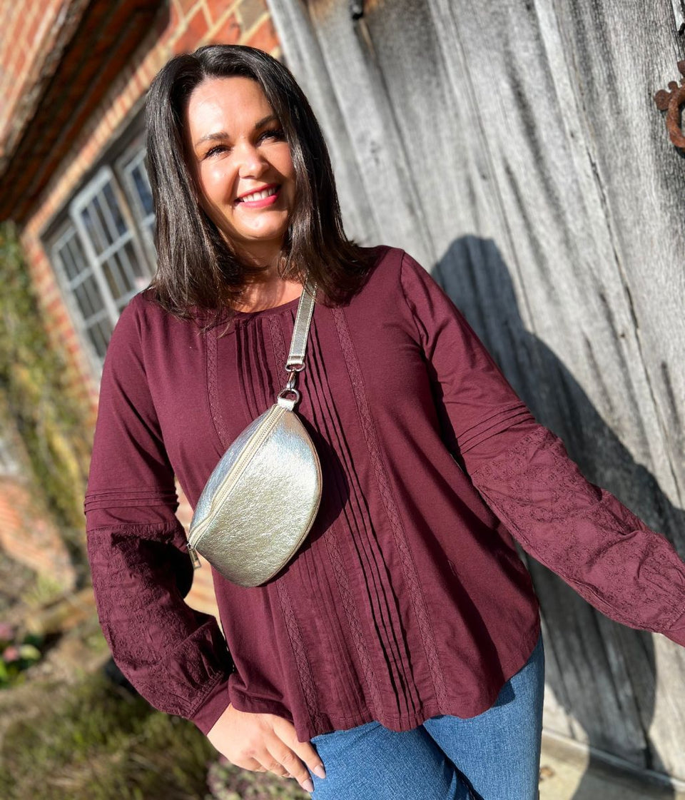 Burgundy Pintuck Long Sleeve Top