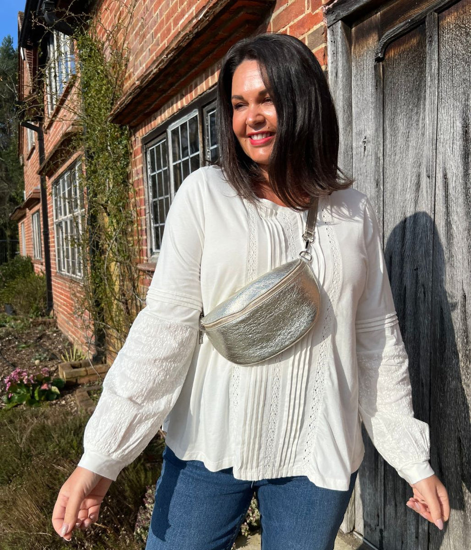 Cream Pintuck Long Sleeve Top