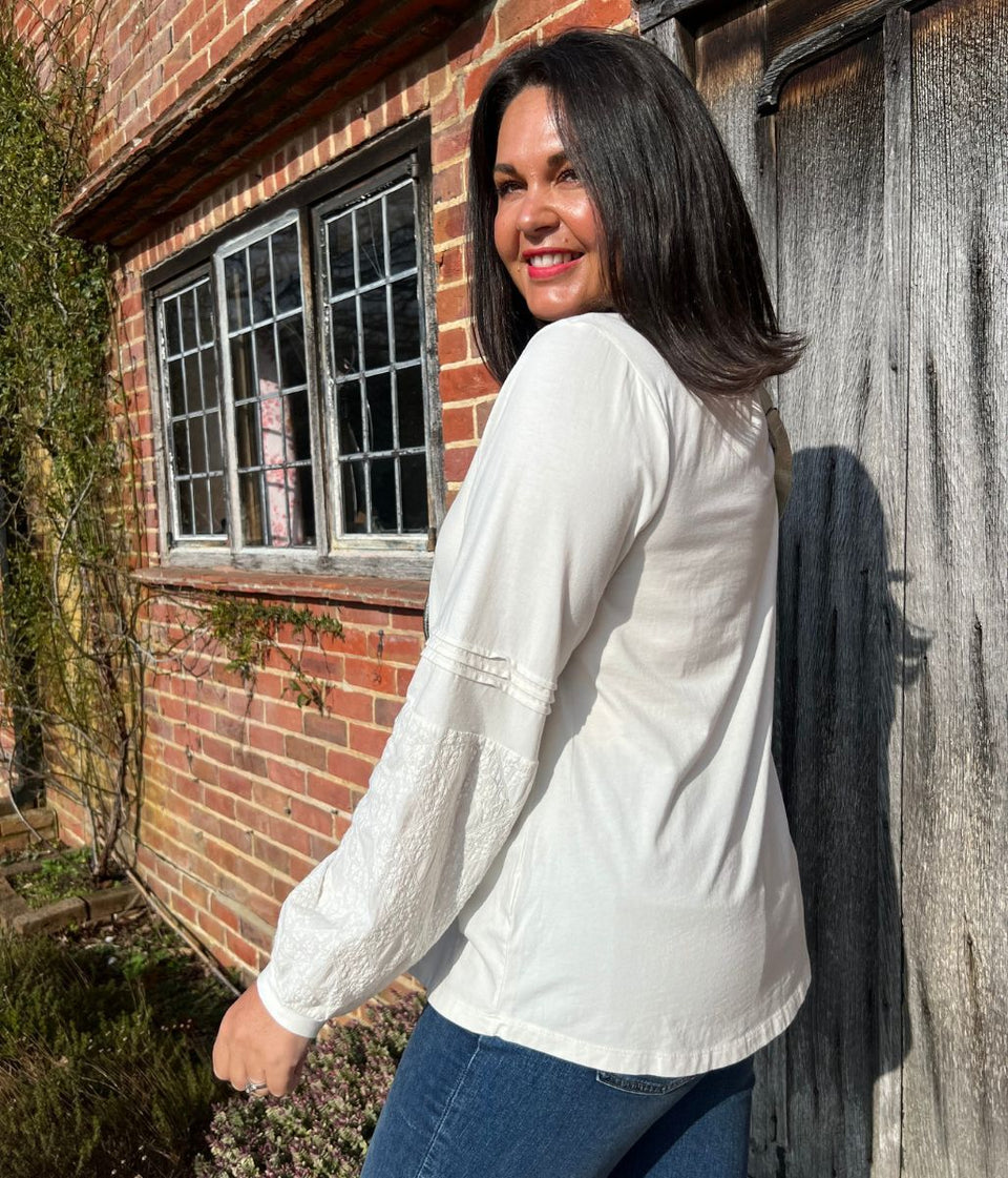 Cream Pintuck Long Sleeve Top