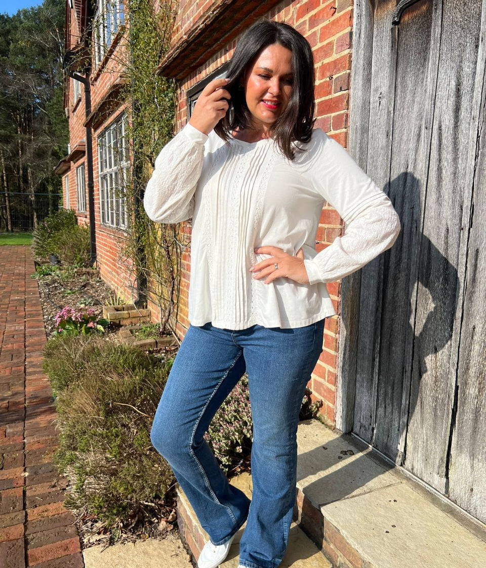 Cream Pintuck Long Sleeve Top