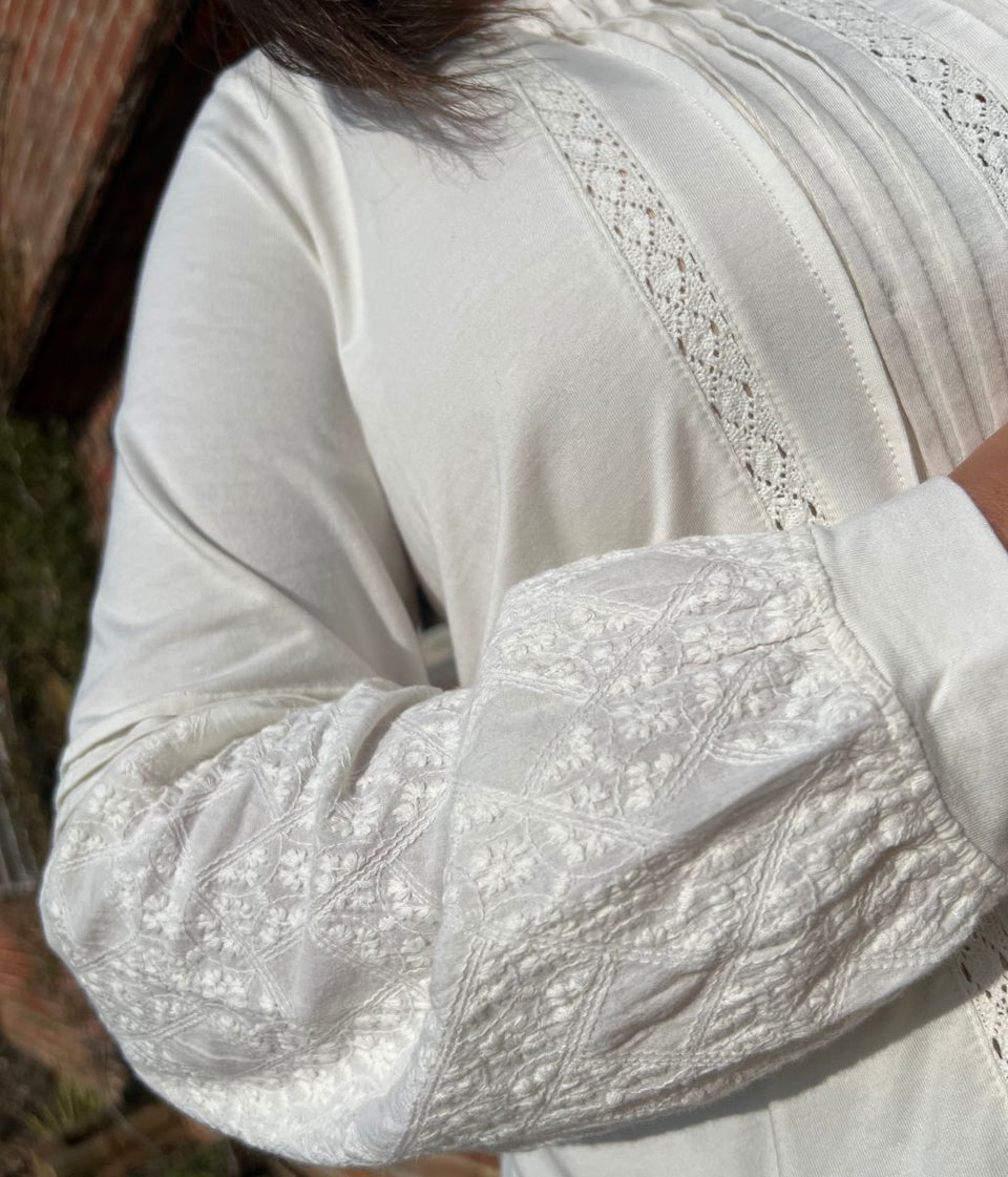 Cream Pintuck Long Sleeve Top