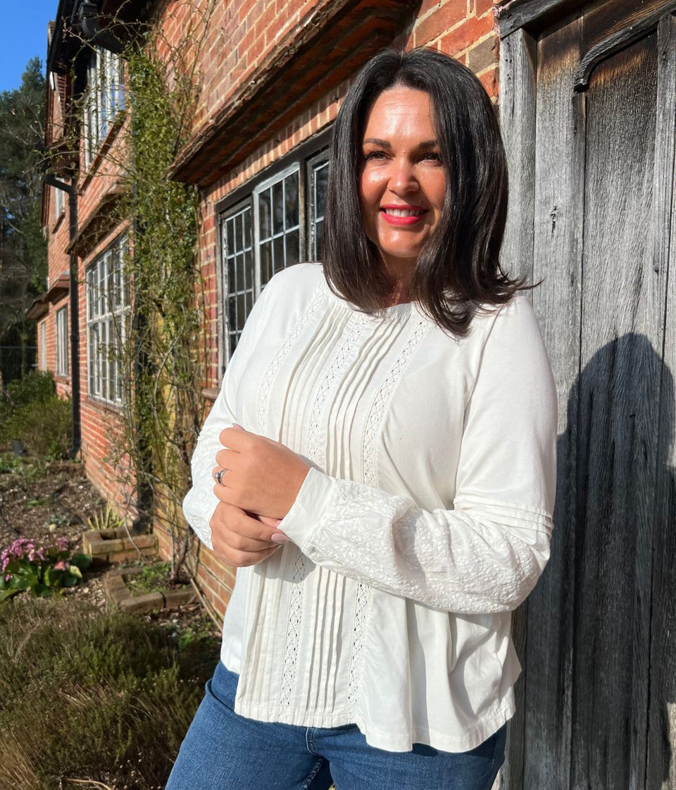 Cream Pintuck Long Sleeve Top