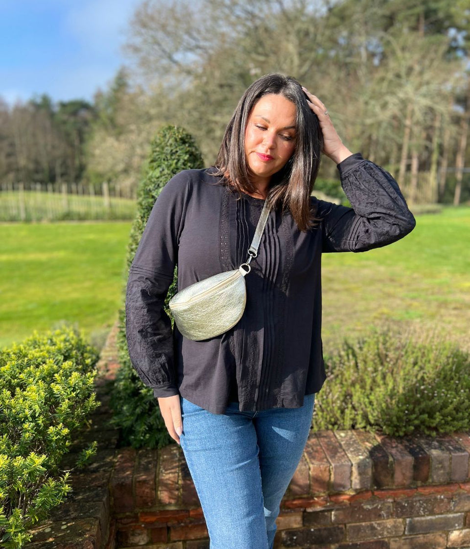 Black Pintuck Long Sleeve Top