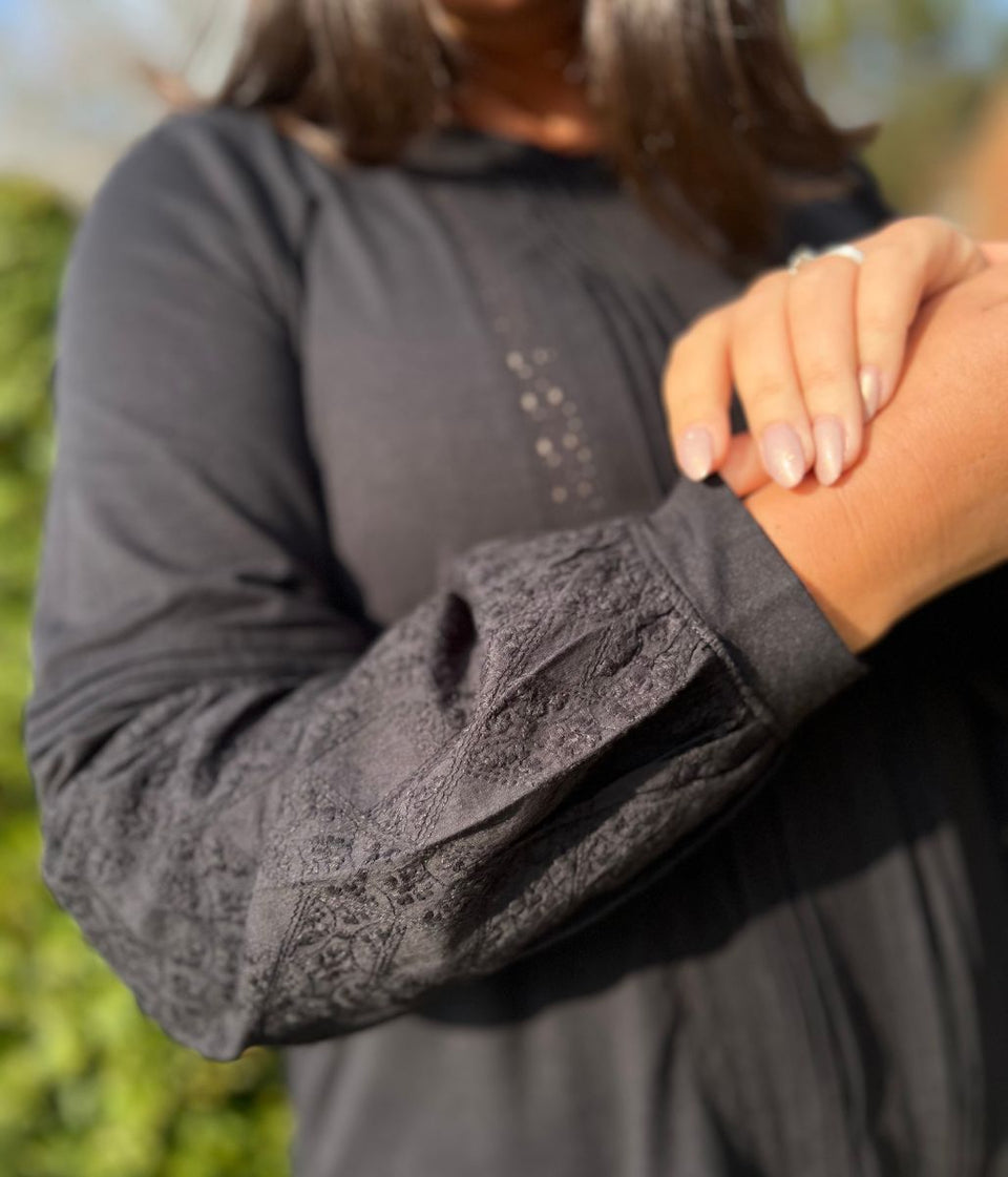 Black Pintuck Long Sleeve Top