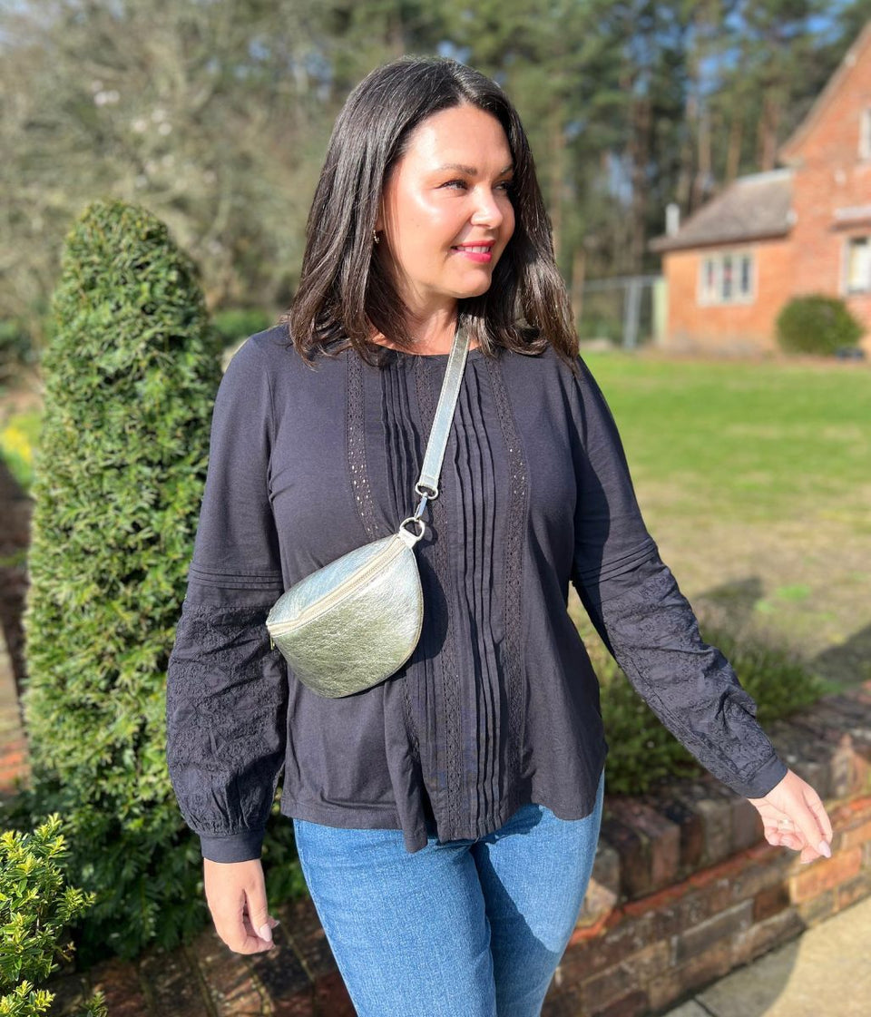 Black Pintuck Long Sleeve Top