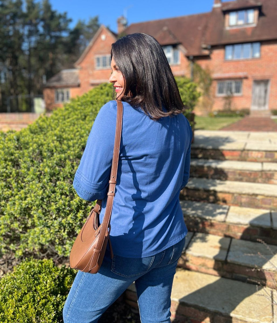 Blue Pintuck Long Sleeve Top