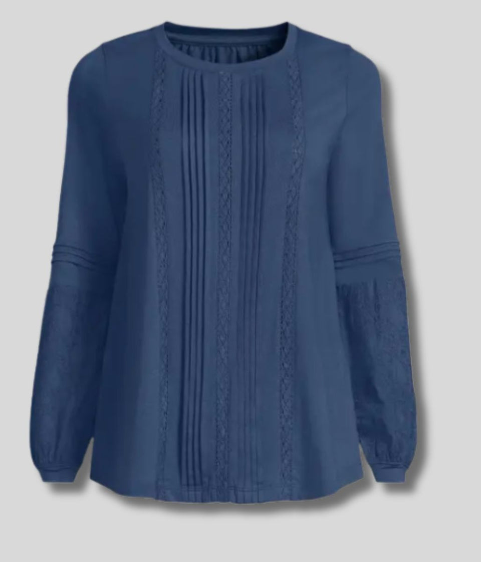 Blue Pintuck Long Sleeve Top