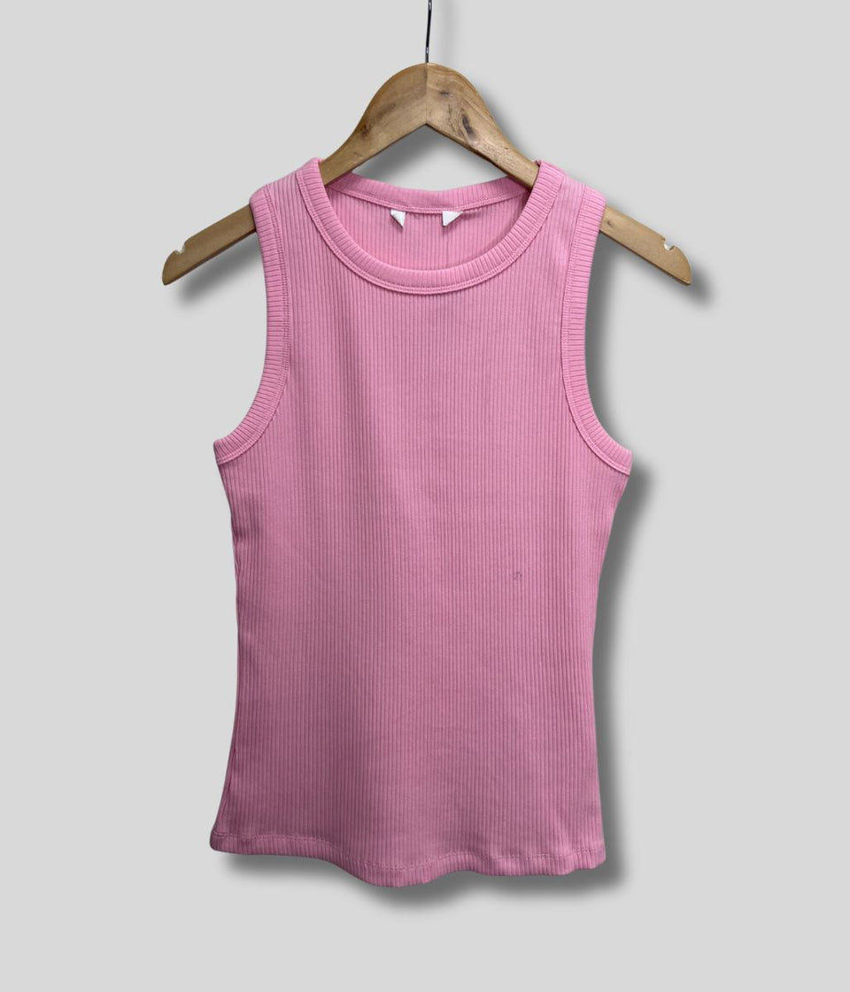 Pink Ribbed Premium Vest Top